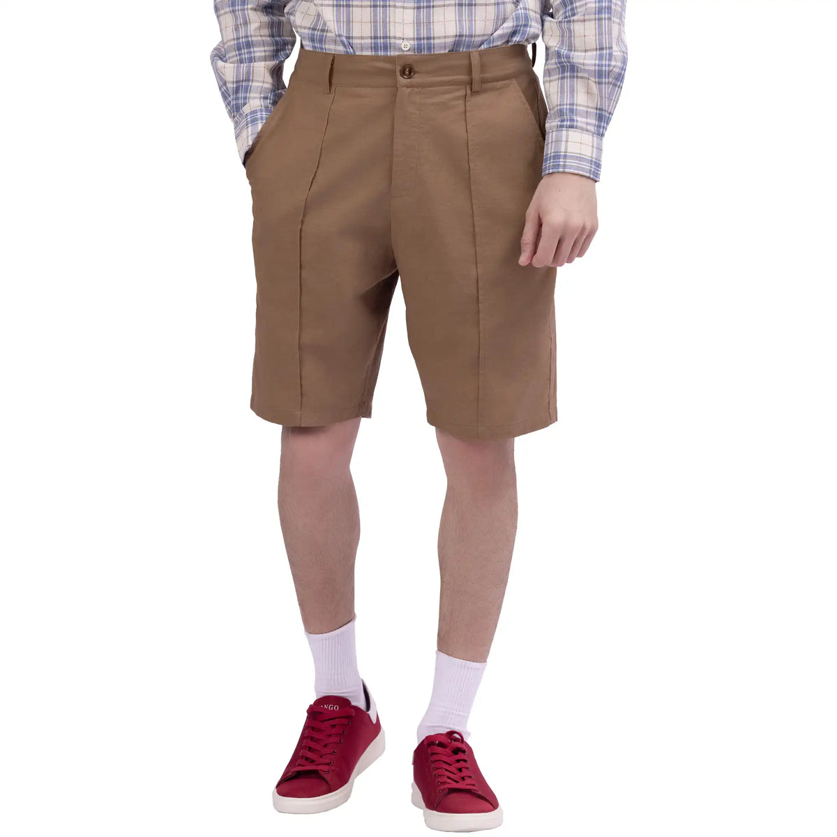 Khaki Ordinary Linen Shorts For Men Image