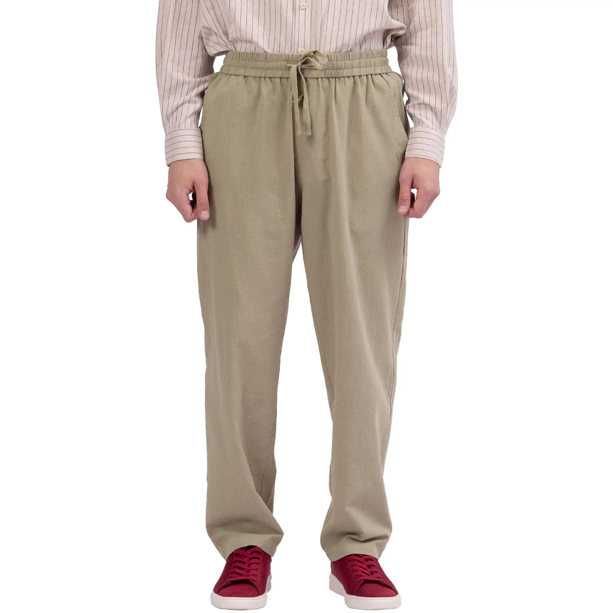 Khaki Baggy Linen Pants For Men Image
