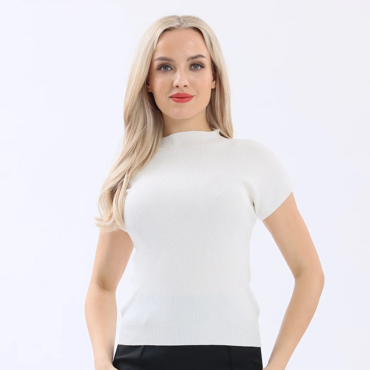 Off White Plain Basic T.Shirt For Women Image