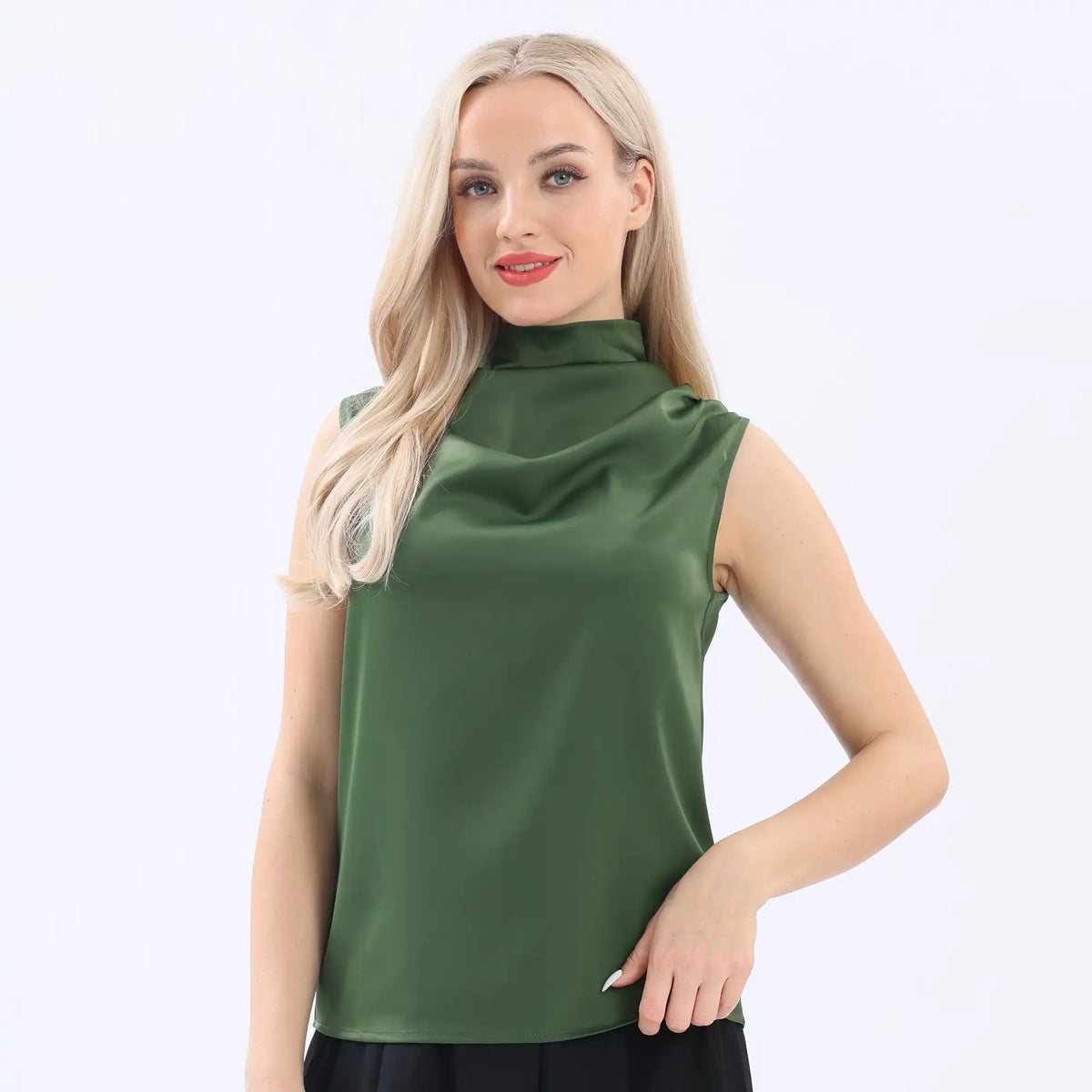 Army Green Plain Basic Blouse For Women Image