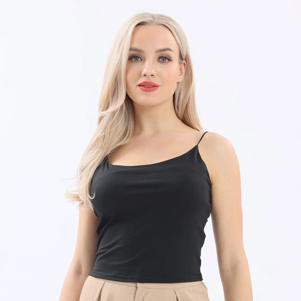 Black Plain Basic Tank Top For Women Image