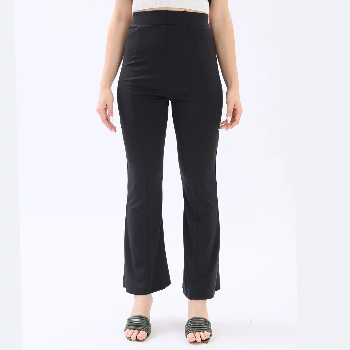 Black Bell-Bottom Basic Pants For Women Image