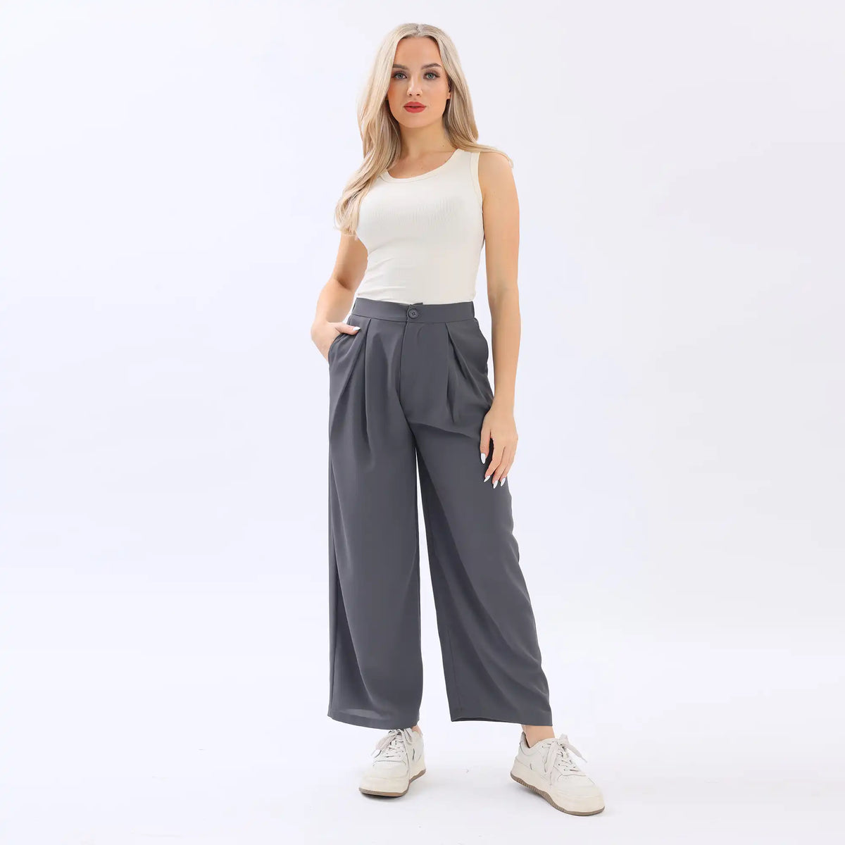 Wide-Leg Basic Pants For Women Image