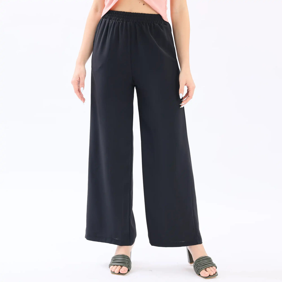 Black Wide-Leg Basic Pants For Women Image