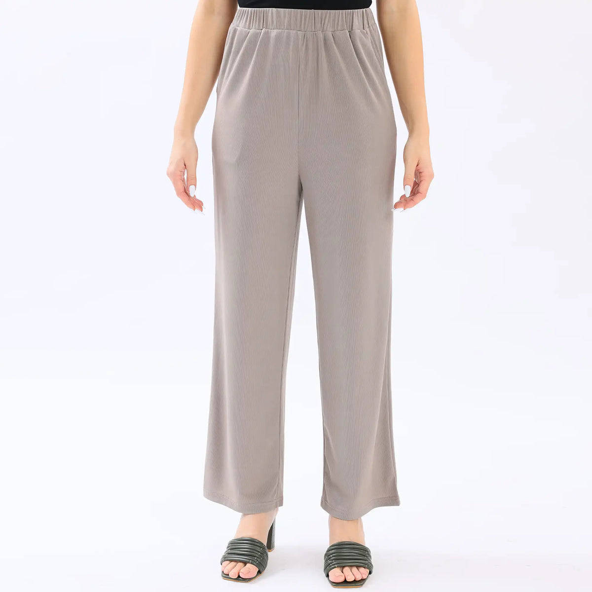 Light Coffee Wide-Leg Basic Pants For Women Image