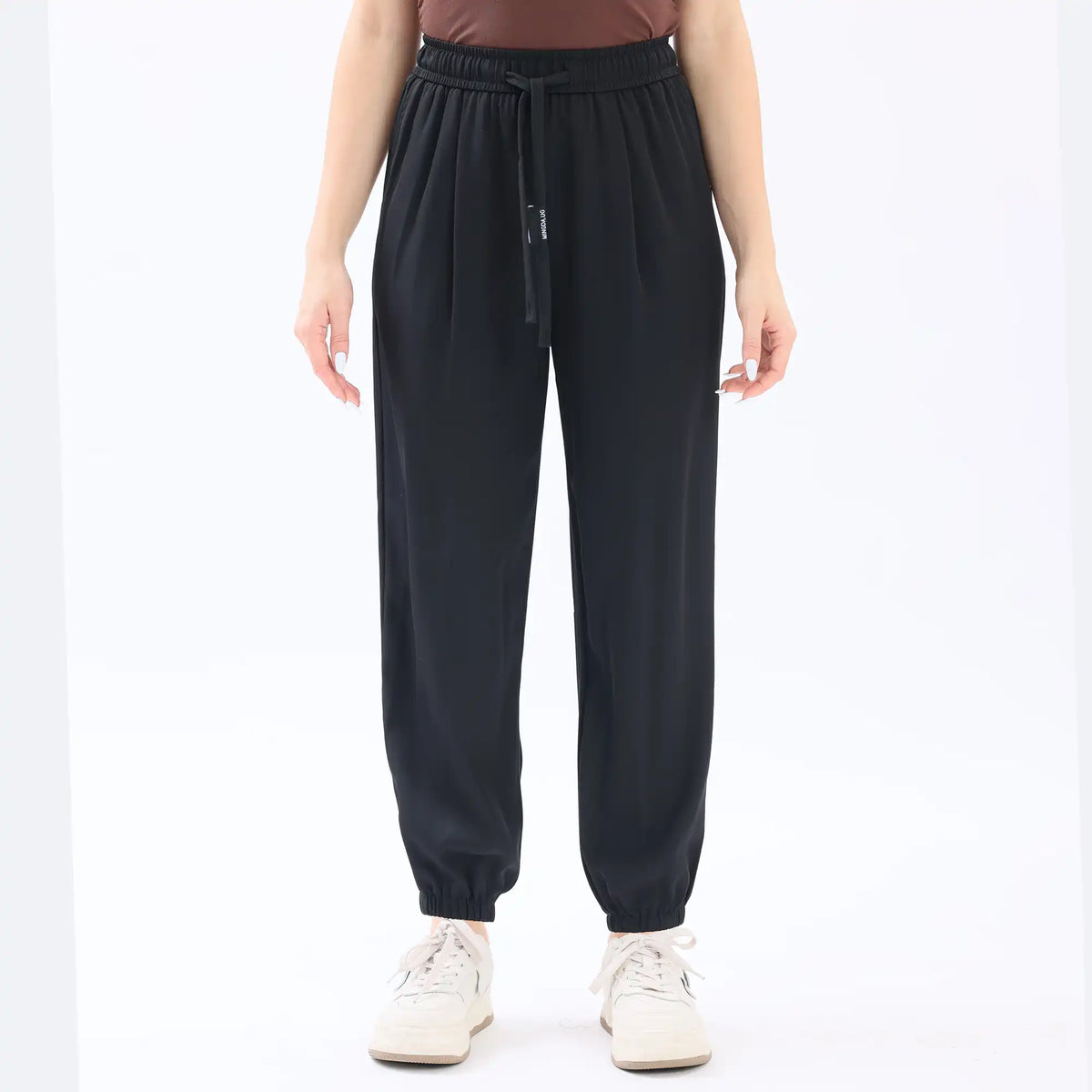 Black Ankle-Tied Basic Pants For Women Image