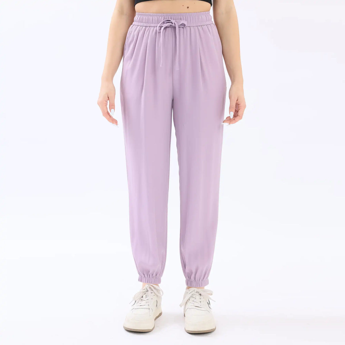 Light Purple Ankle-Tied Basic Pants For Women Image