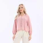 Pink Plain Linen Shirt For Women Image