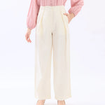 Beige Wide-Leg Linen Pants For Women Image