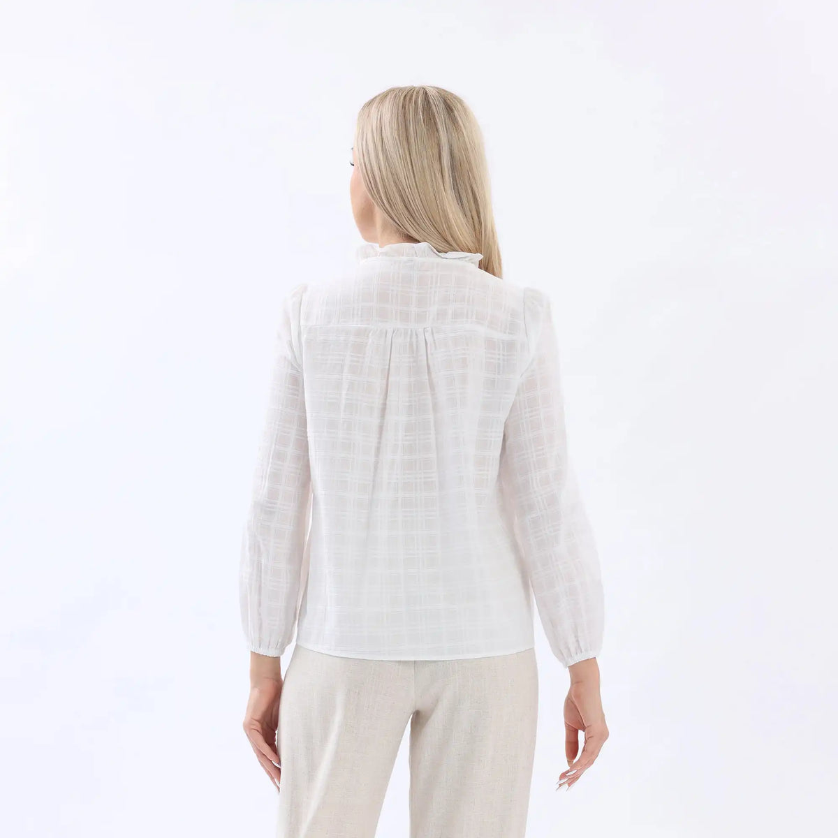 Checked Linen Blouse For Women Image