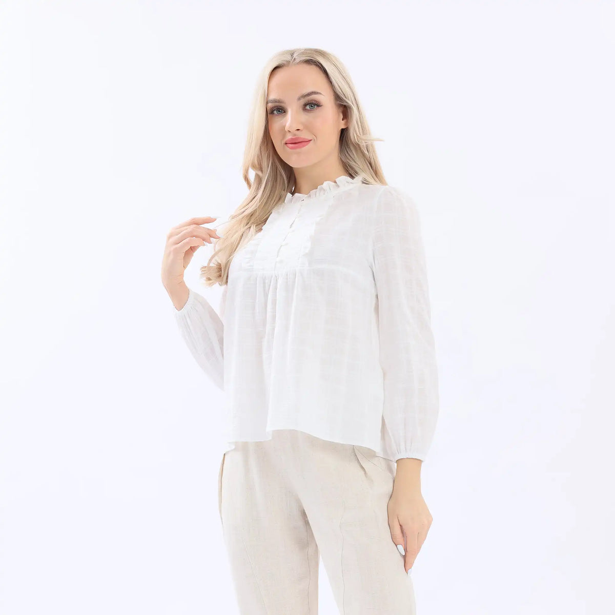 Checked Linen Blouse For Women Image