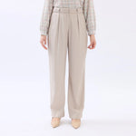 Light Khaki Straight-Leg Linen Pants For Women Image