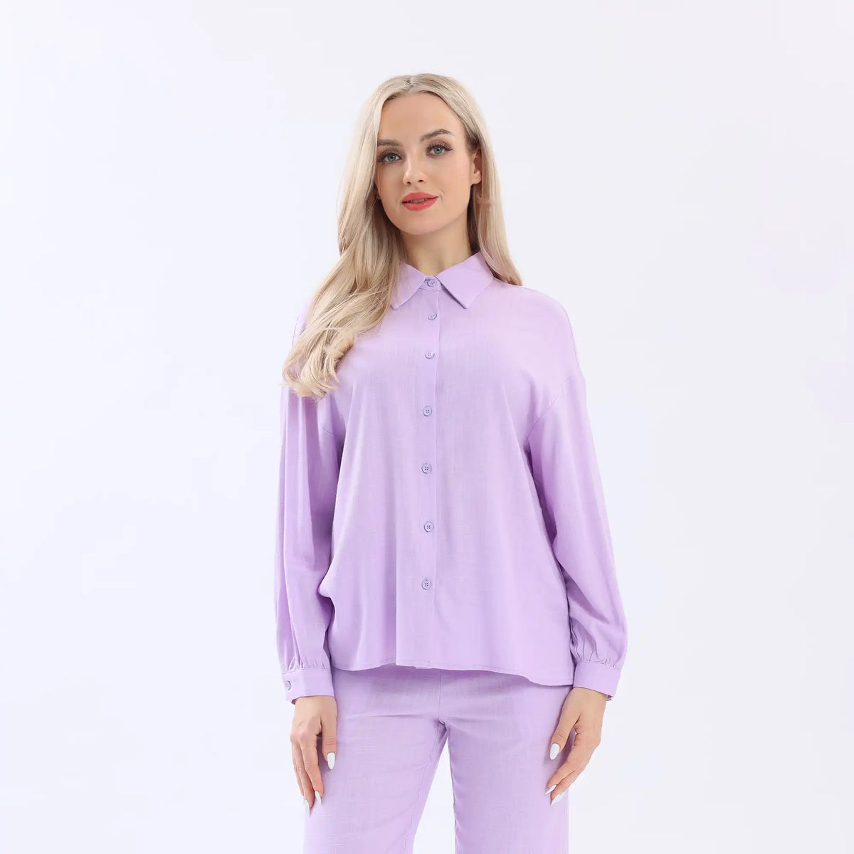 Purple Plain Linen Shirt For Women Image