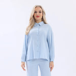 Sky Blue Plain Linen Shirt For Women Image