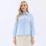 Sky Blue Plain Linen Shirt For Women Image