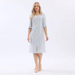 Blue Striped Linen Dress For Women Image