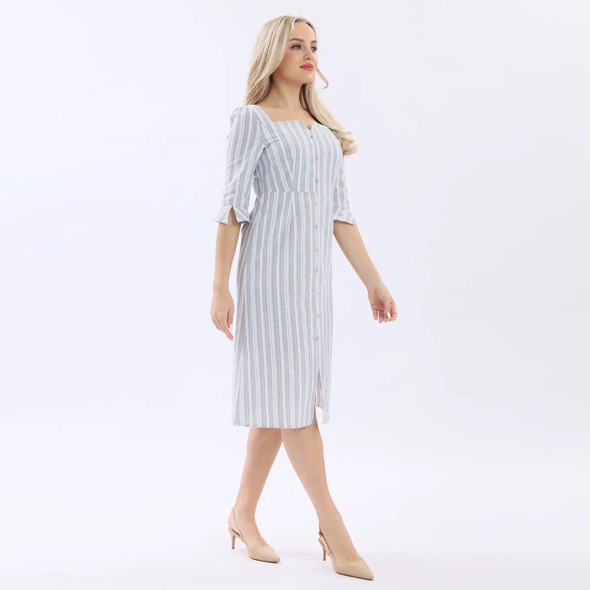Striped Linen Dress For Women Image