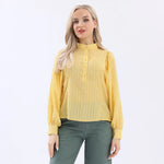 Yellow Jacquard Linen Blouse For Women Image