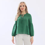 Green Plain Linen Blouse For Women Image