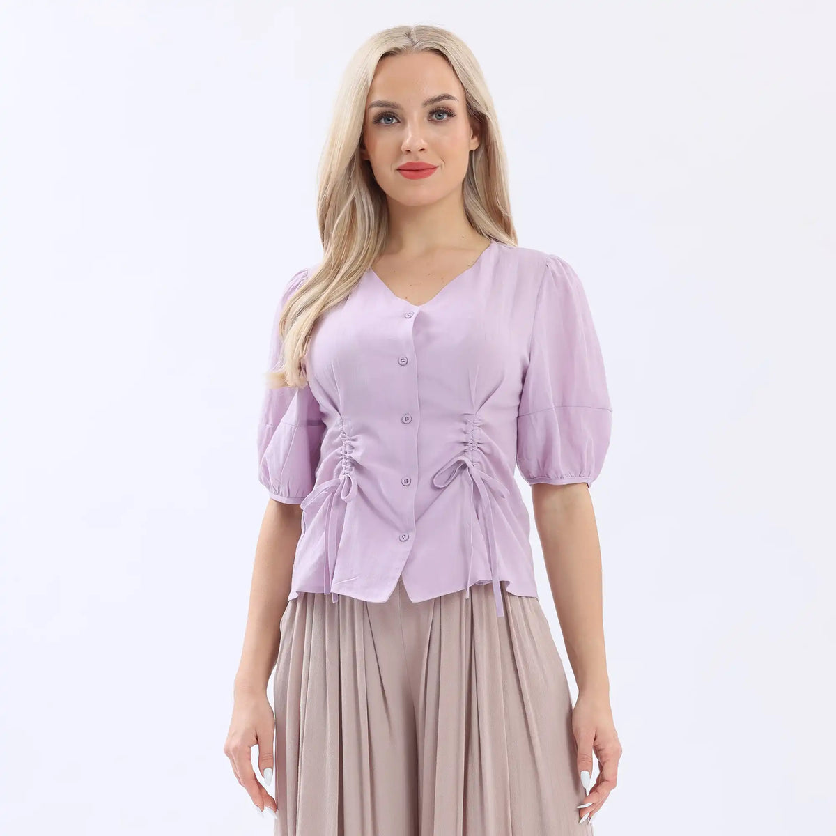 Light Purple Plain Linen Shirt For Women Image