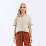 Light Khaki Plain Linen Shirt For Women Image