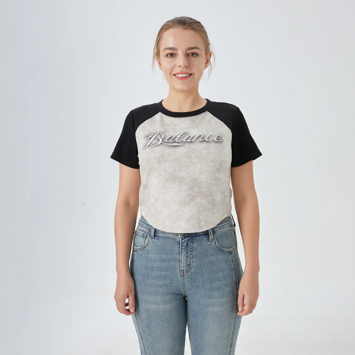 Black Embroidery Street Look T.Shirt For Women Image