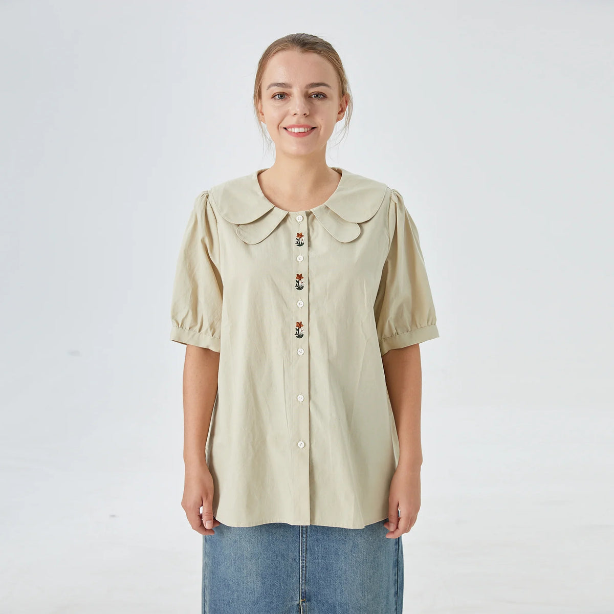 Light Water Green Floral Street Look Shirt For Women Image