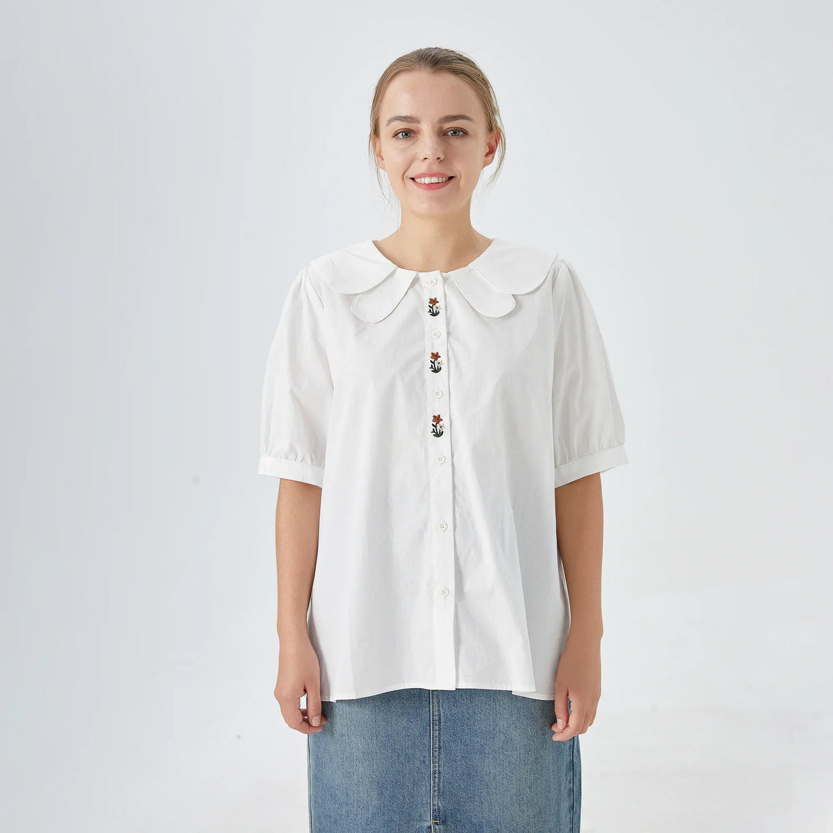 White Floral Street Look Shirt For Women Image