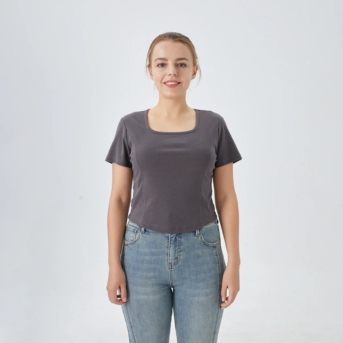 Dark Gray Plain Street Look T.Shirt For Women Image