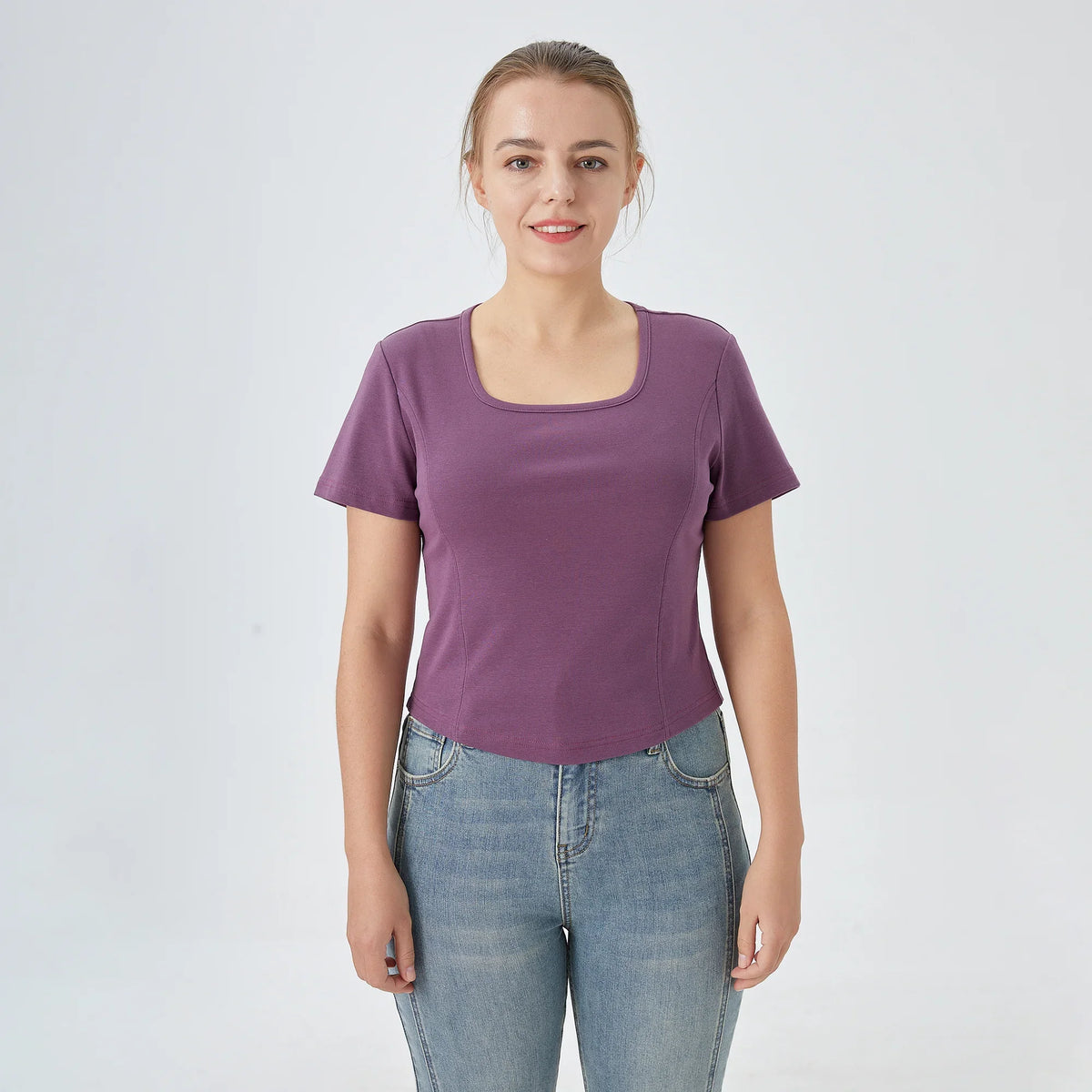 Dark Purple Plain Street Look T.Shirt For Women Image