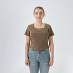 Gray Green Plain Street Look T.Shirt For Women Image