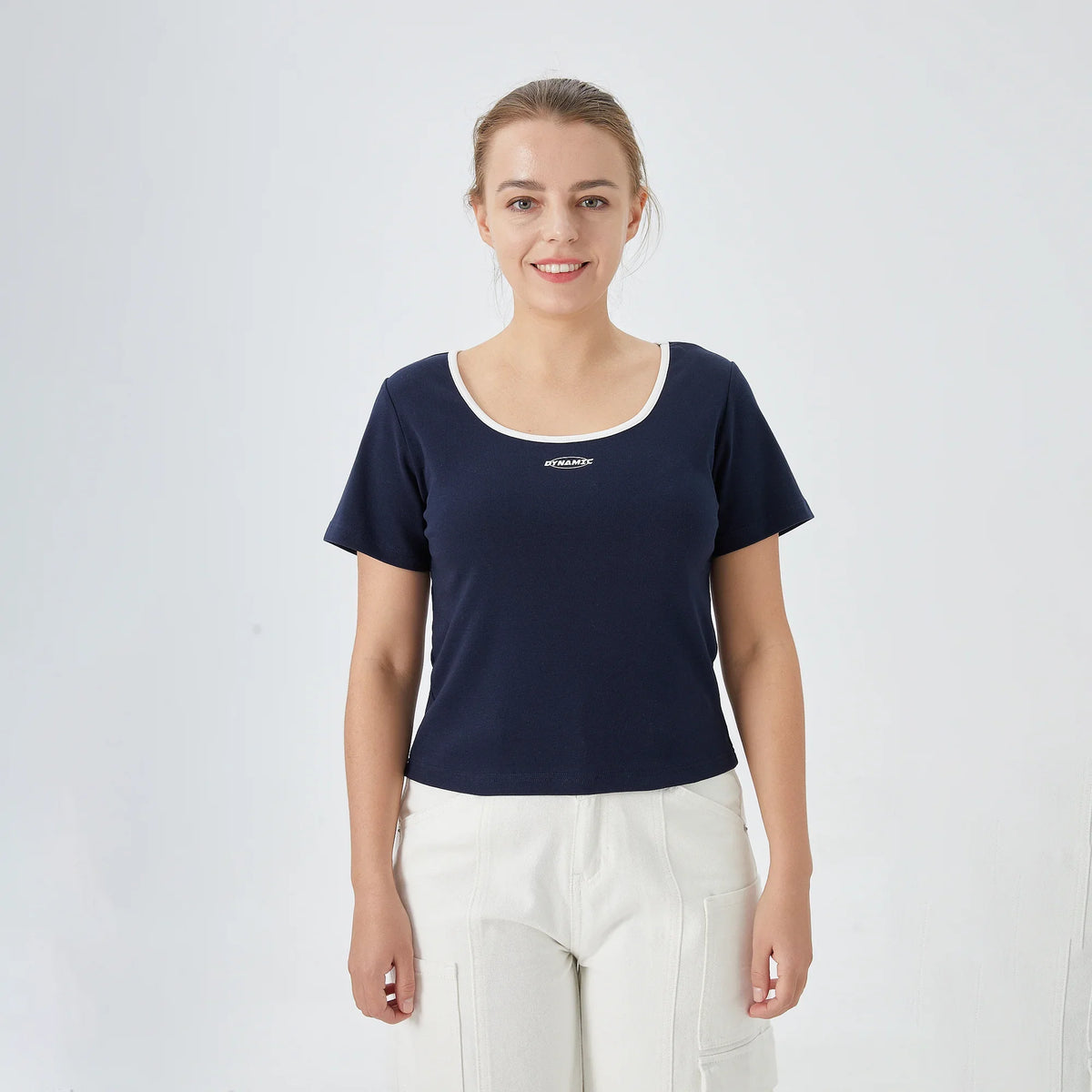 Navy Printed Street Look T.Shirt For Women Image