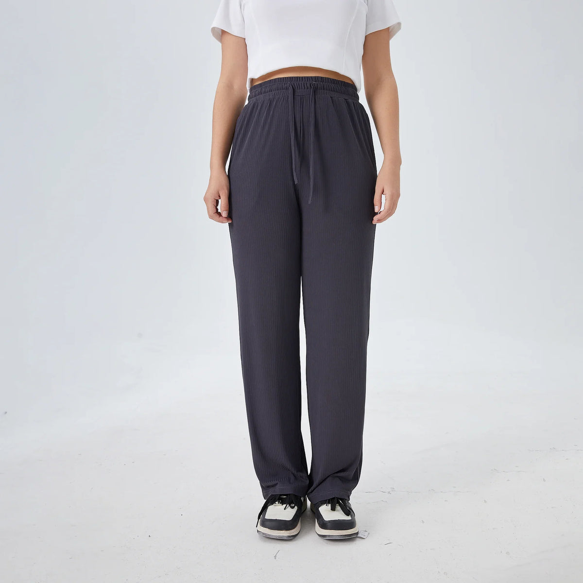 Dark Gray Wide-Leg Street Look Pants For Women Image