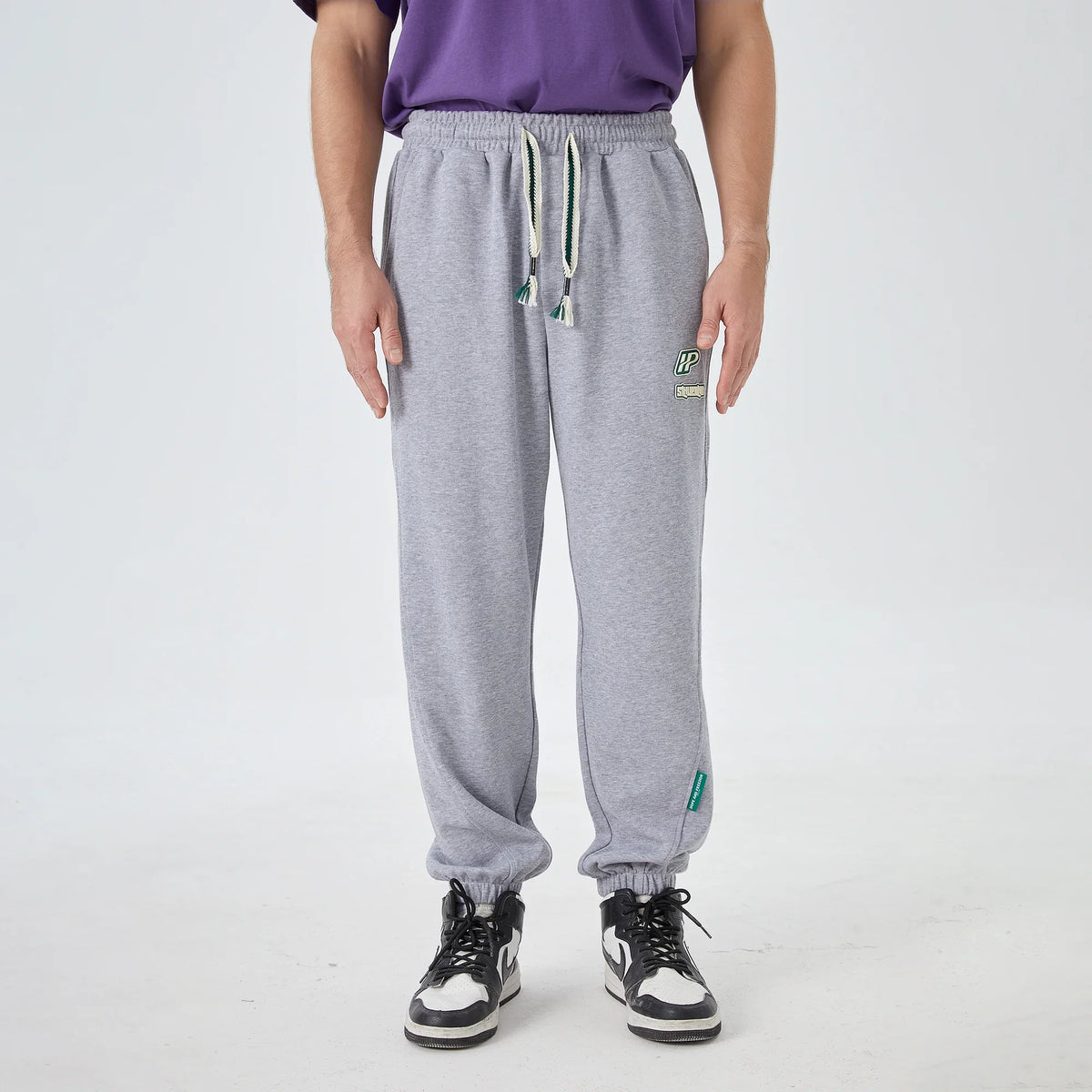 Light Gray Anklet-Tied Street Look Pants For Men Image