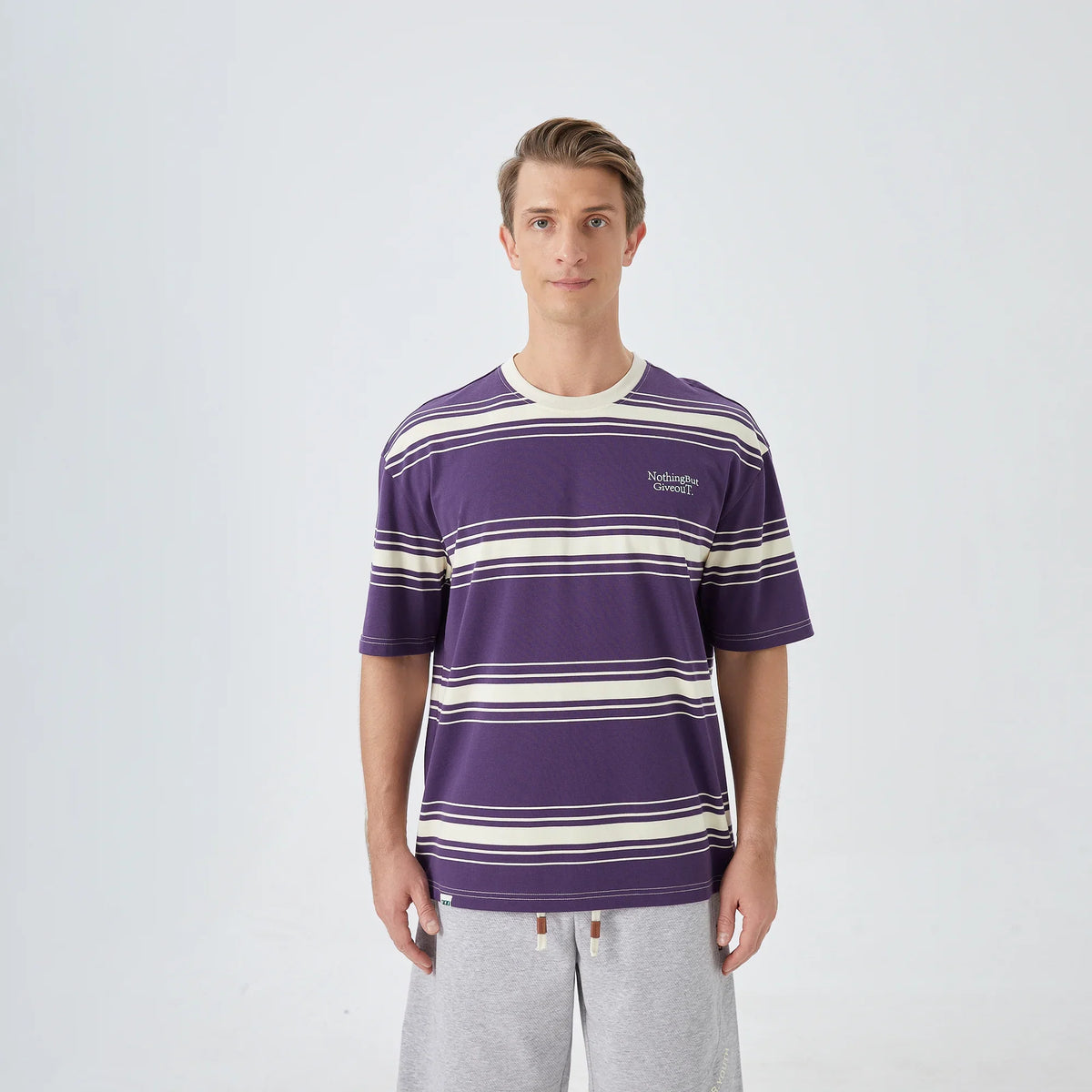 Purple Striped Street Look T.Shirt For Men Image