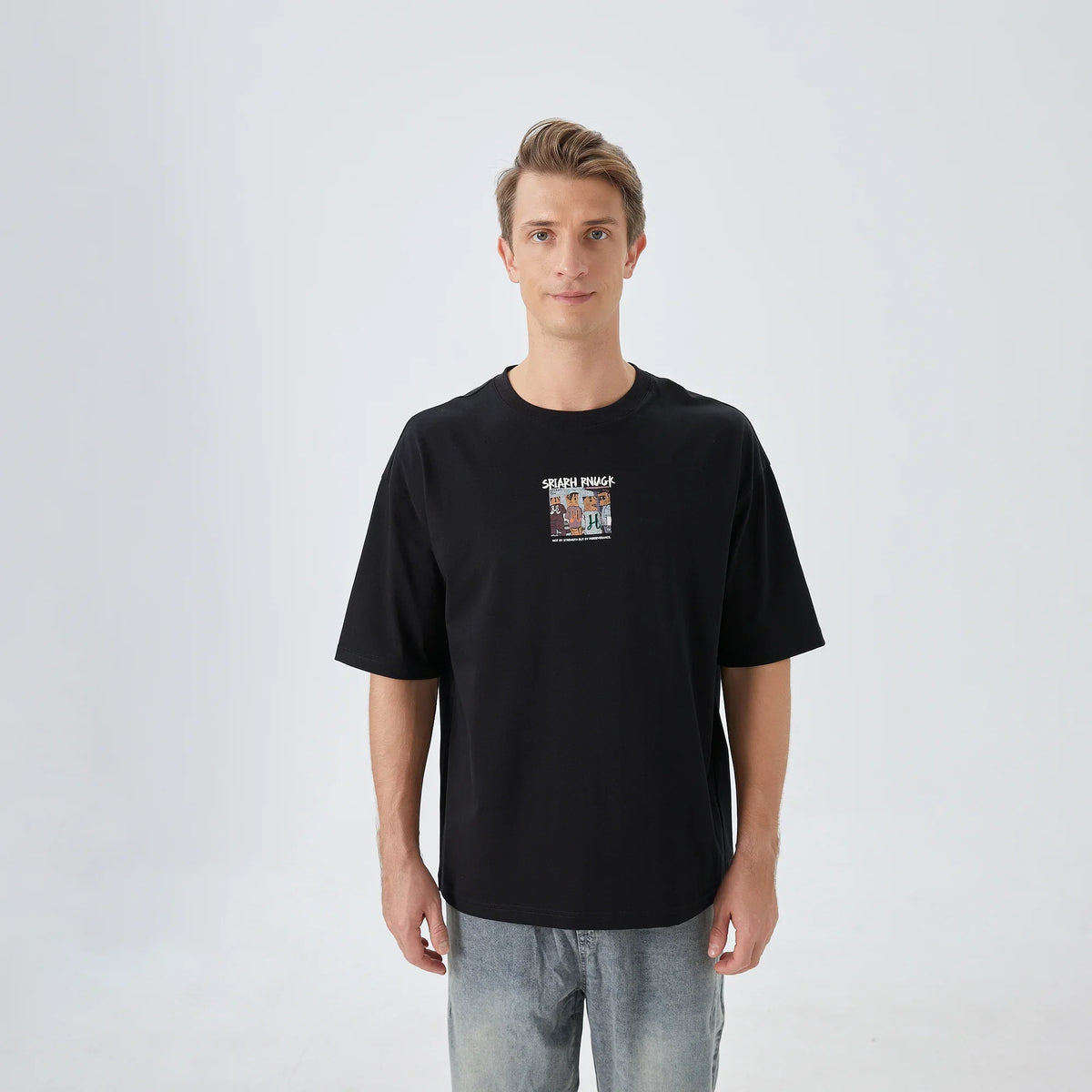 Black Printed Street Look T.Shirt For Men Image