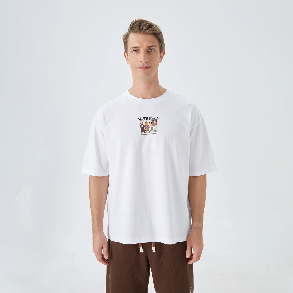 Bleached White Printed Street Look T.Shirt For Men Image