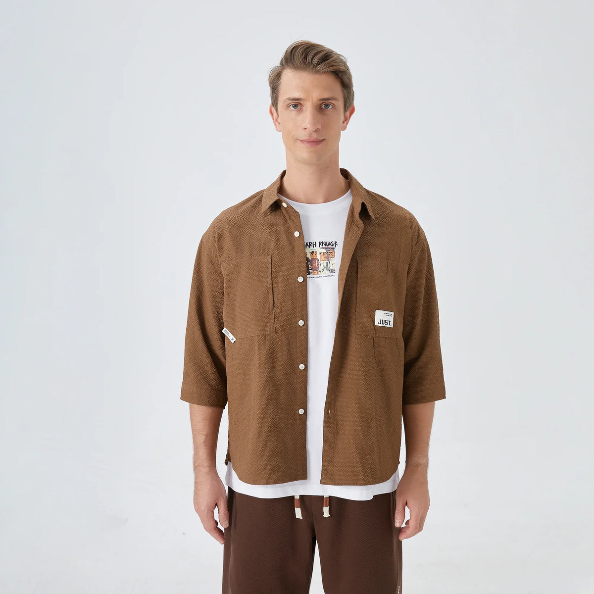 Coffee Badge Street Look Shirt For Men Image