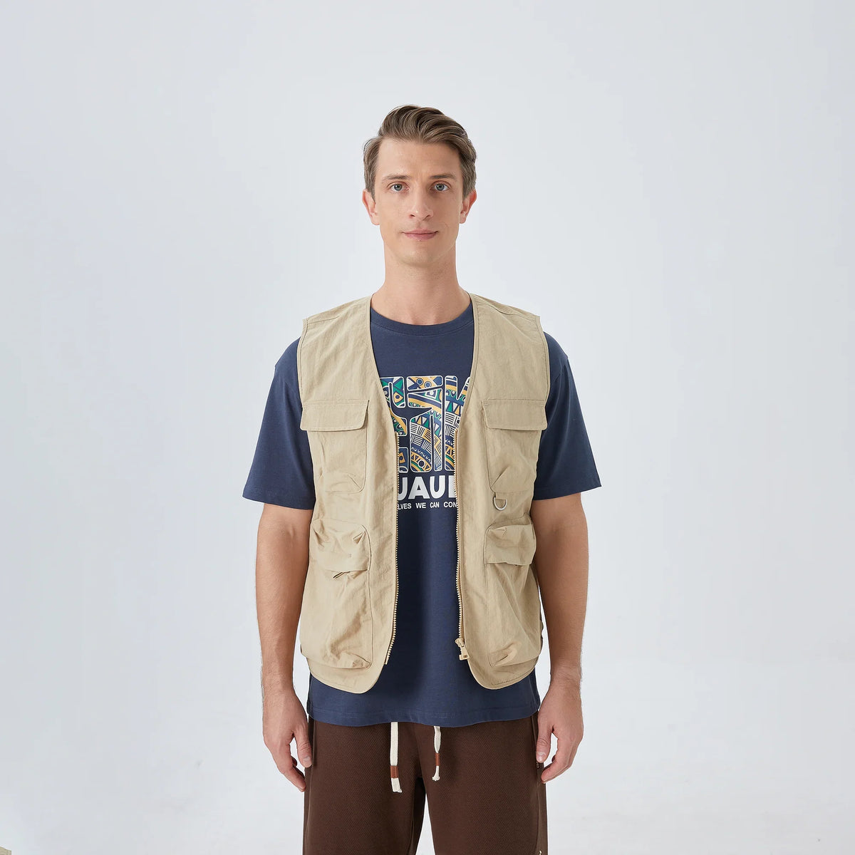 Khaki Plain Street Look Waistcoat For Men Image