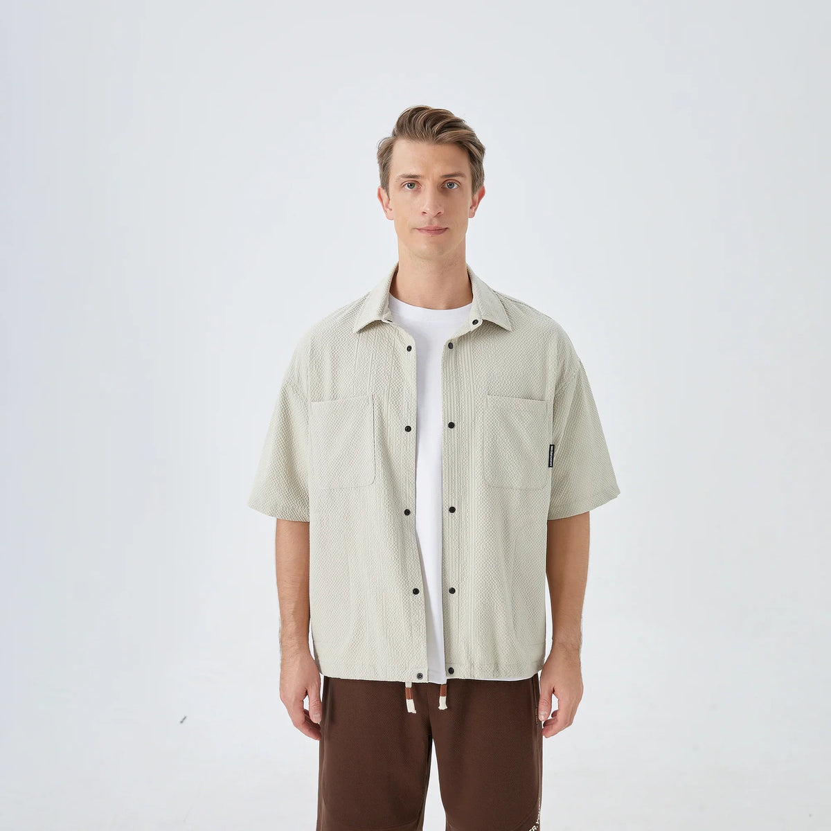 Light Khaki Jacquard Street Look Shirt For Men Image