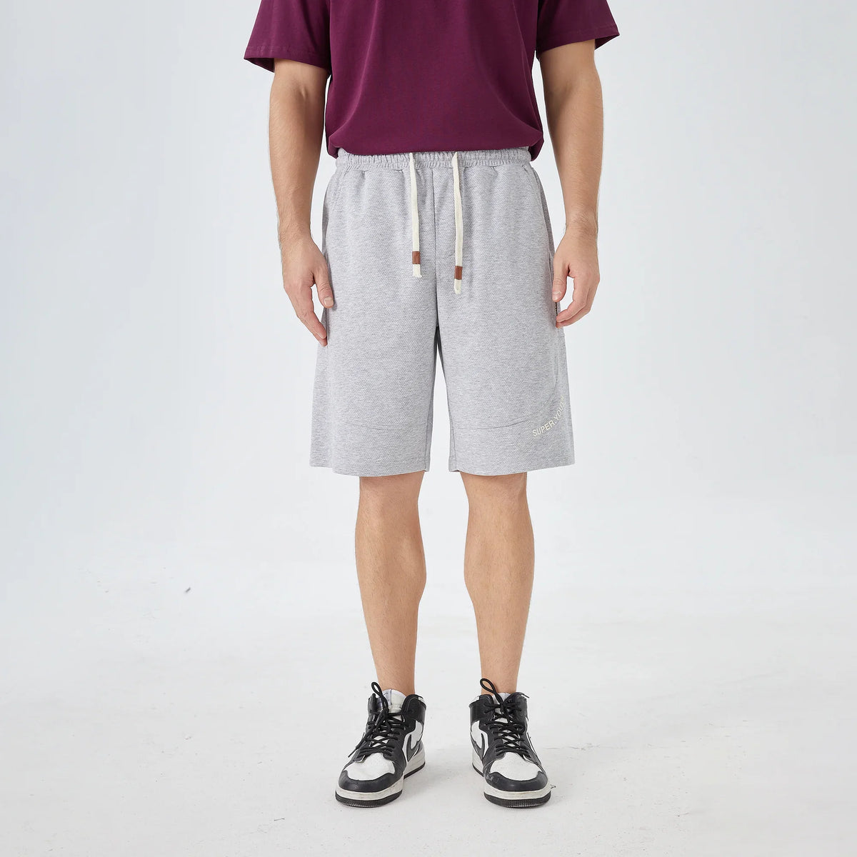 Light Gray Baggy Street Look Shorts For Men Image