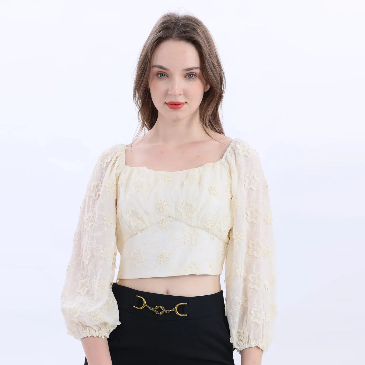 Beige Embroidery Fashion Blouse For Women Image