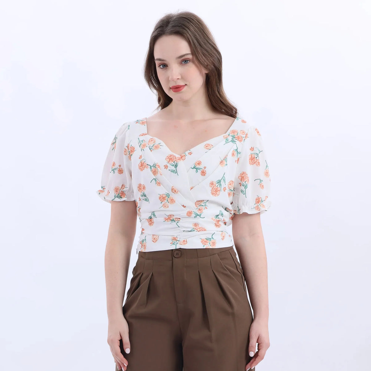 Off White Floral Fashion Blouse For Women Image