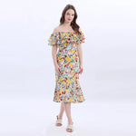 Yellow Floral Fashion Dress For Women Image