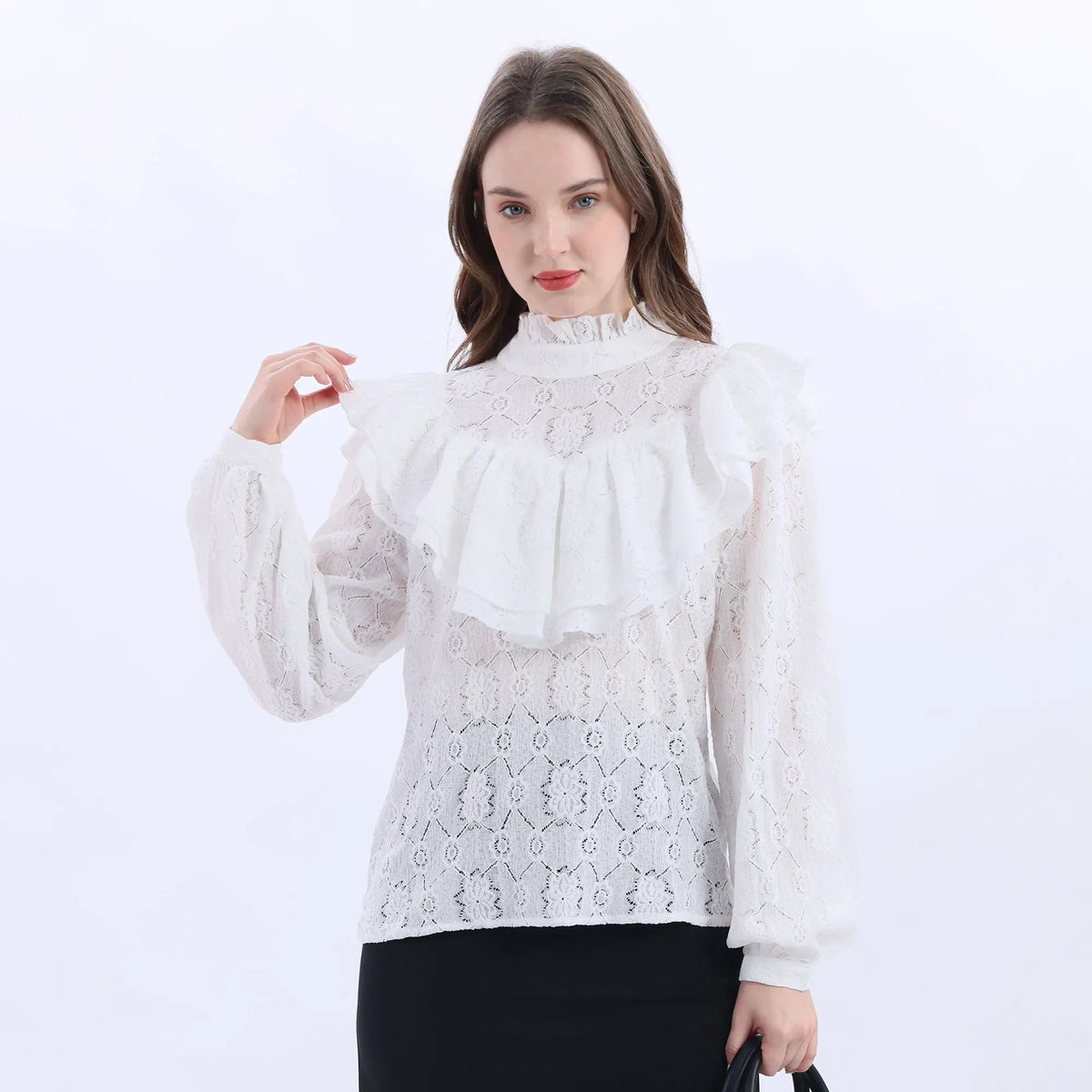 White Laed Fashion Blouse For Women Image