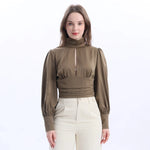 Dark Khaki Plain Fashion Blouse For Women Image