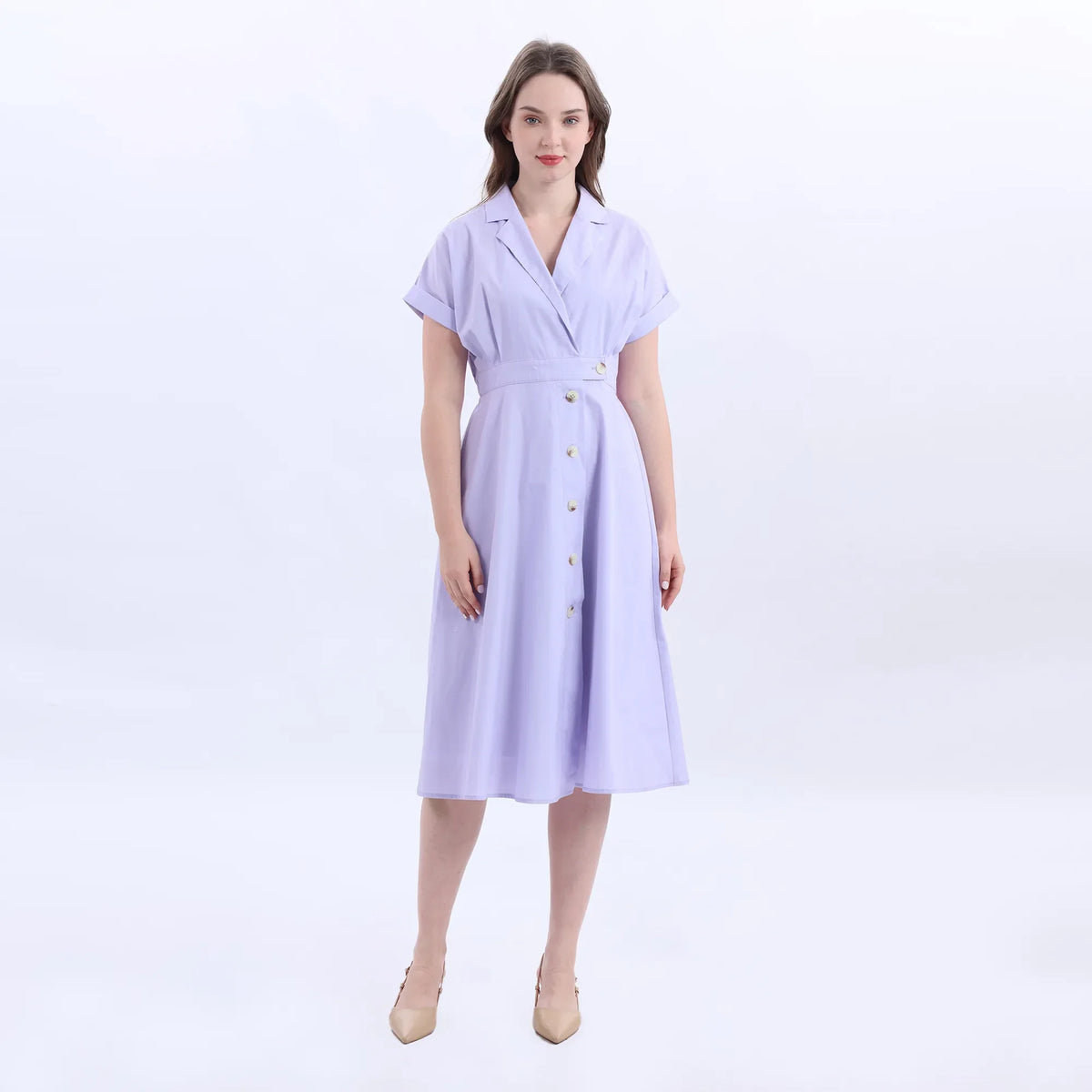 Purple Collar Fashion Dress For Women Image