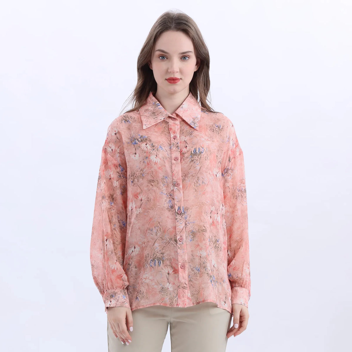 Pink Floral Fashion Shirt For Women Image