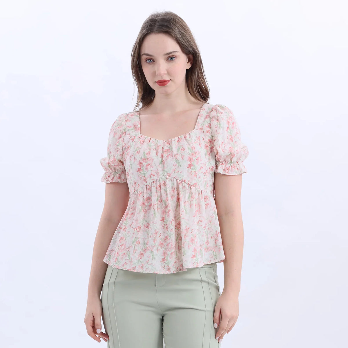 Light Pink Floral Fashion Blouse For Women Image
