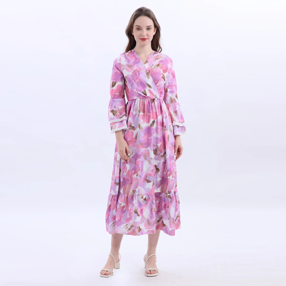 Purple Floral Fashion Dress For Women Image
